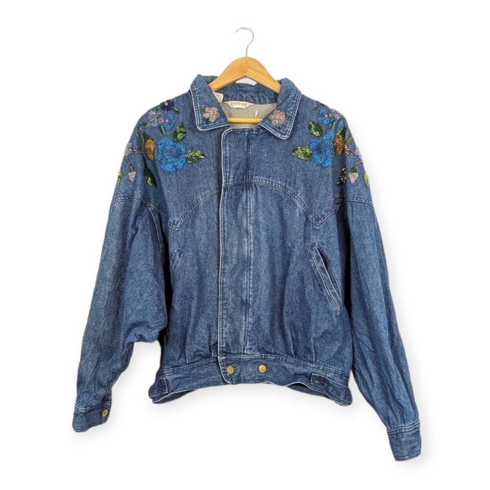Vintage Indygo Jacket M Blue Denim Beaded Embellished Statement Jean